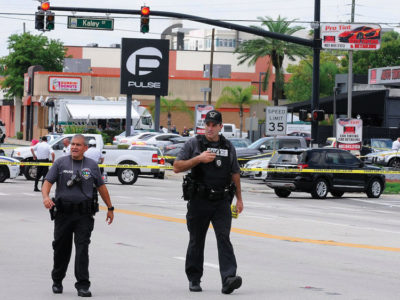 Police investigation at the Pulse Night Club in Orlando, Florida.