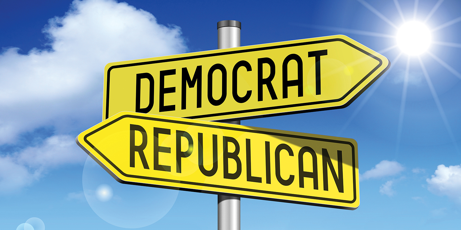 Democrat, republican - yellow road-sign